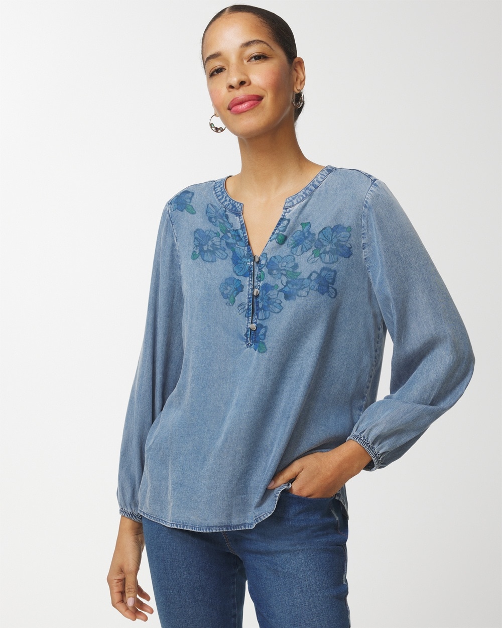 Floral Chambray Popover Top