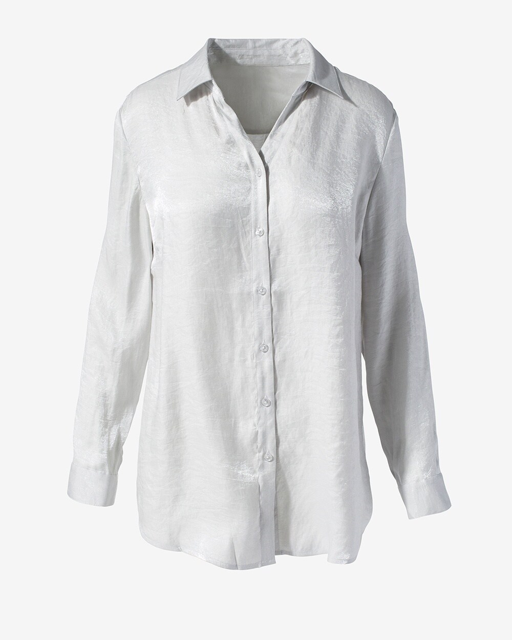 Shimmer Long-Sleeve Button-Up Top