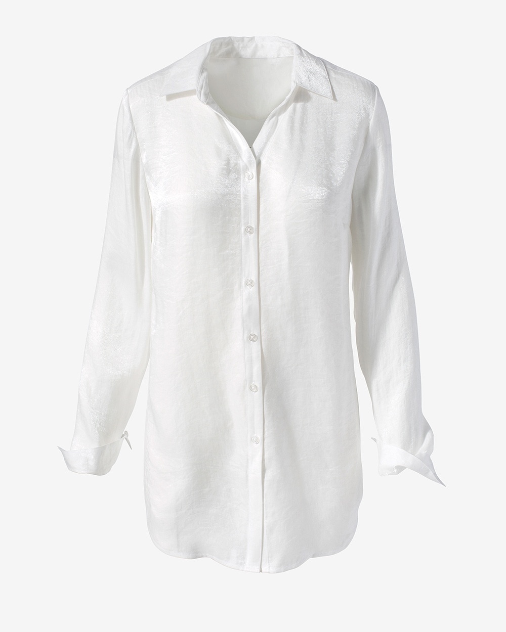 Shimmer Long-Sleeve Button-Up Top
