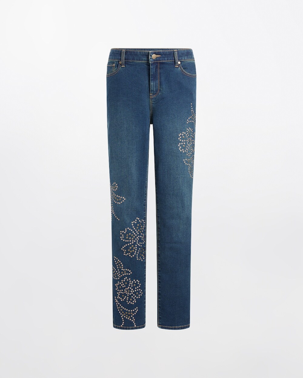 Stud Embellished Perfect Stretch Girlfriend Ankle Jeans