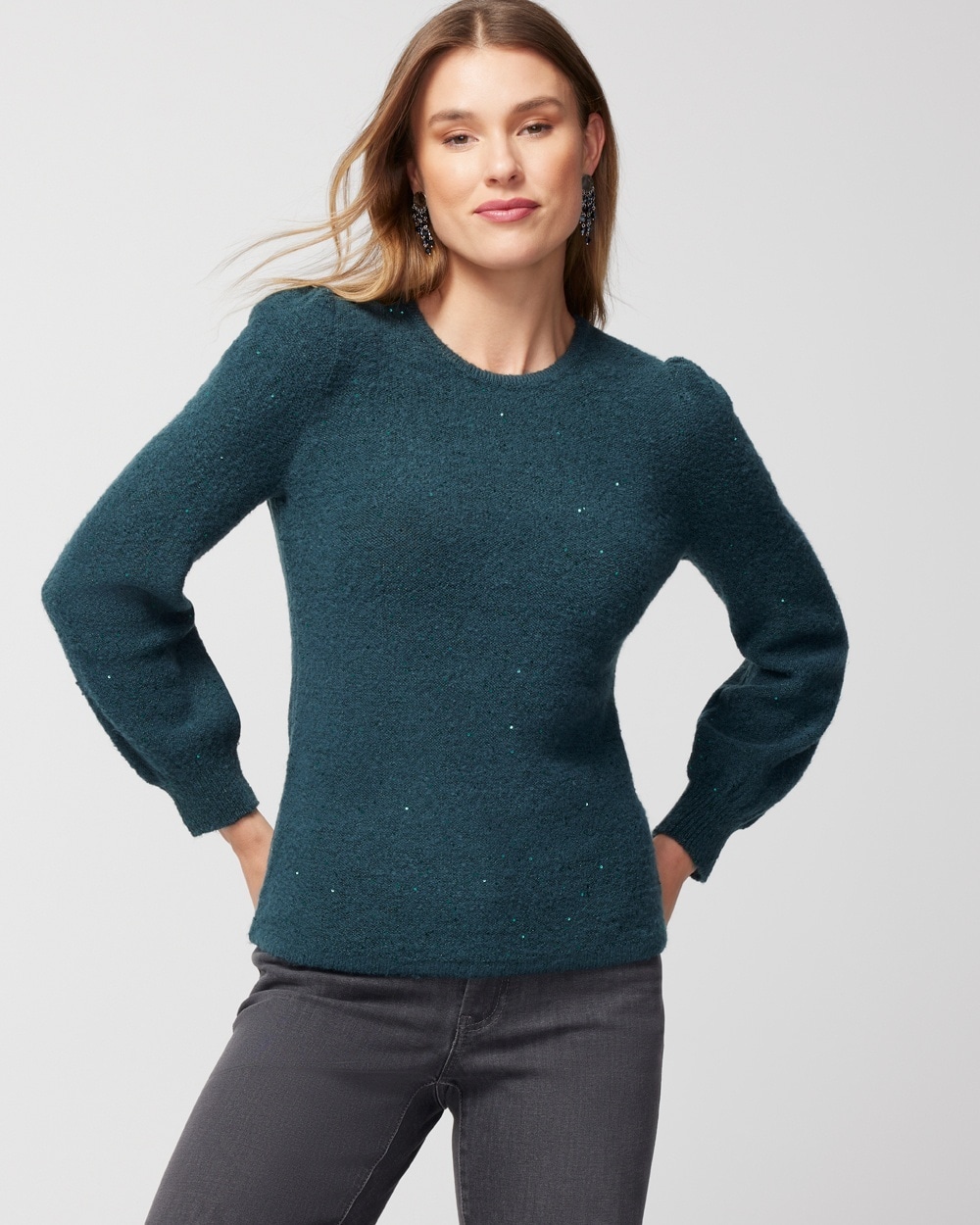 Sequin Puff-Sleeve Sweater