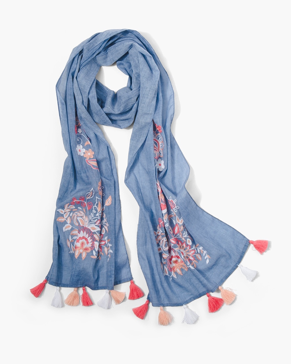 Embroidered Beauty Tassels Oblong Scarf