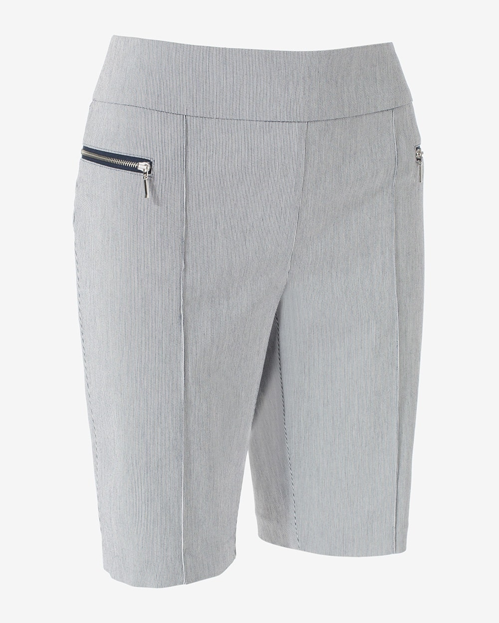 Perfect Stretch Stripe Zipper Detail Shorts- 10 Inch Inseam