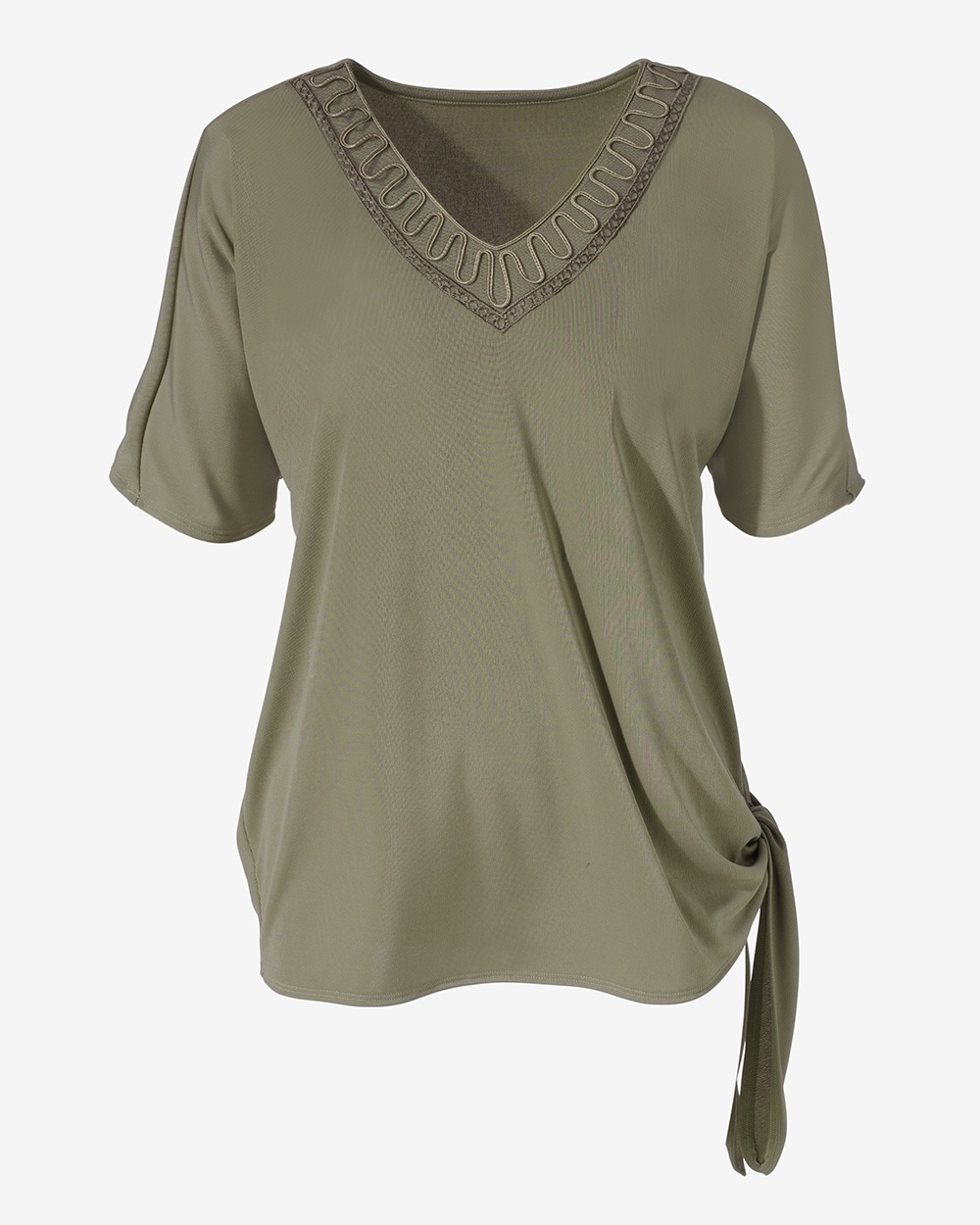 Easywear Tie-Front Embroidered Tee