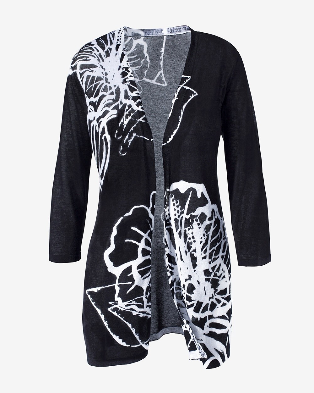 Easywear Abstract Flowers Open-Front Cardigan