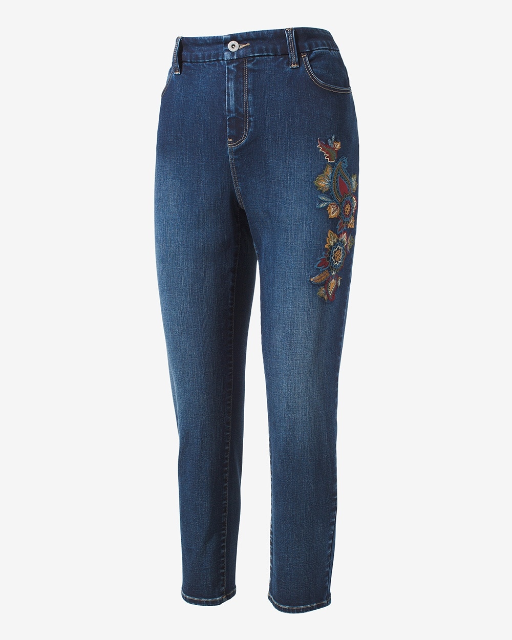 Paisley Embroidered Girlfriend Ankle Jean
