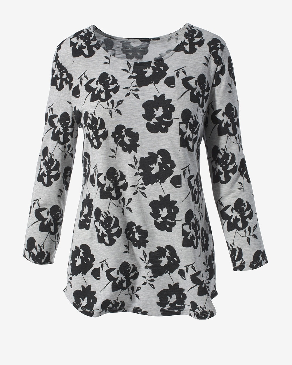 Abstract Floral Shirttail 3/4-Sleeve Tee