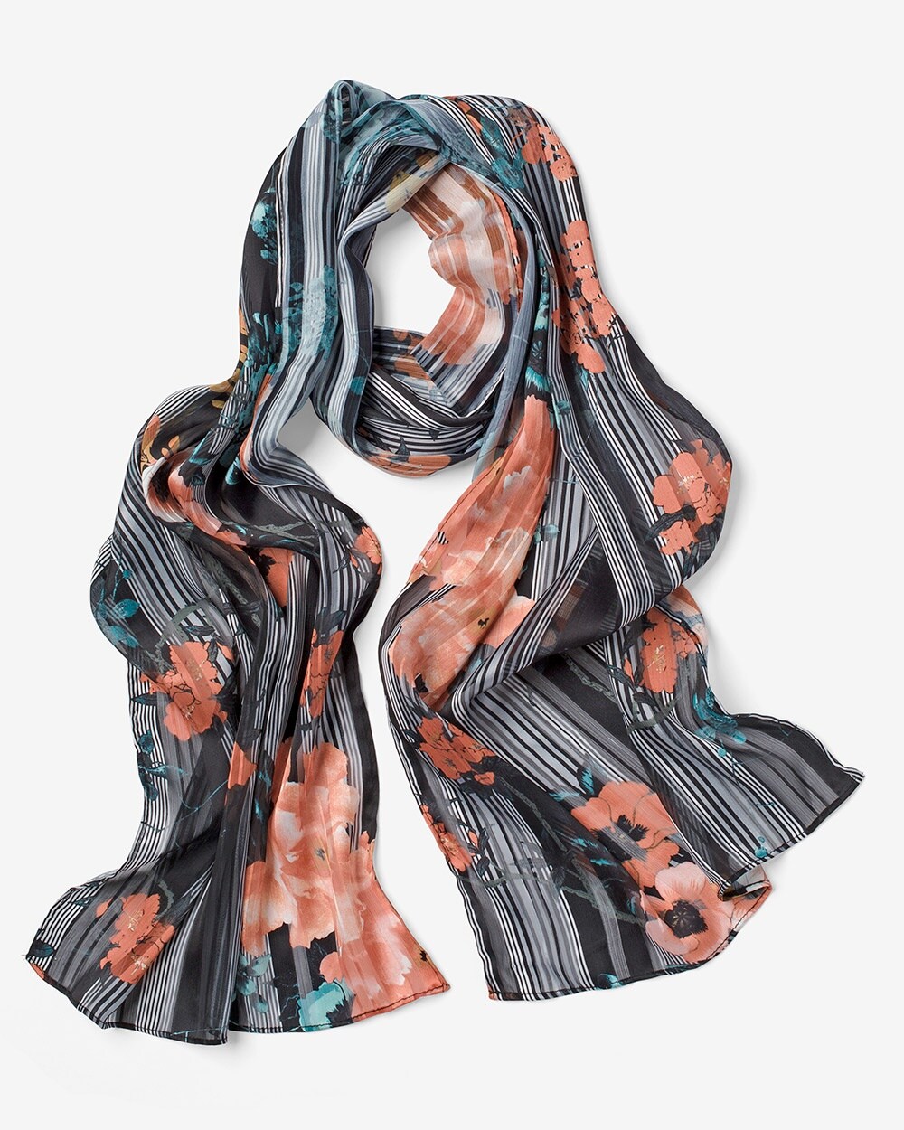 Flowers All-over Plaid Oblong Scarf
