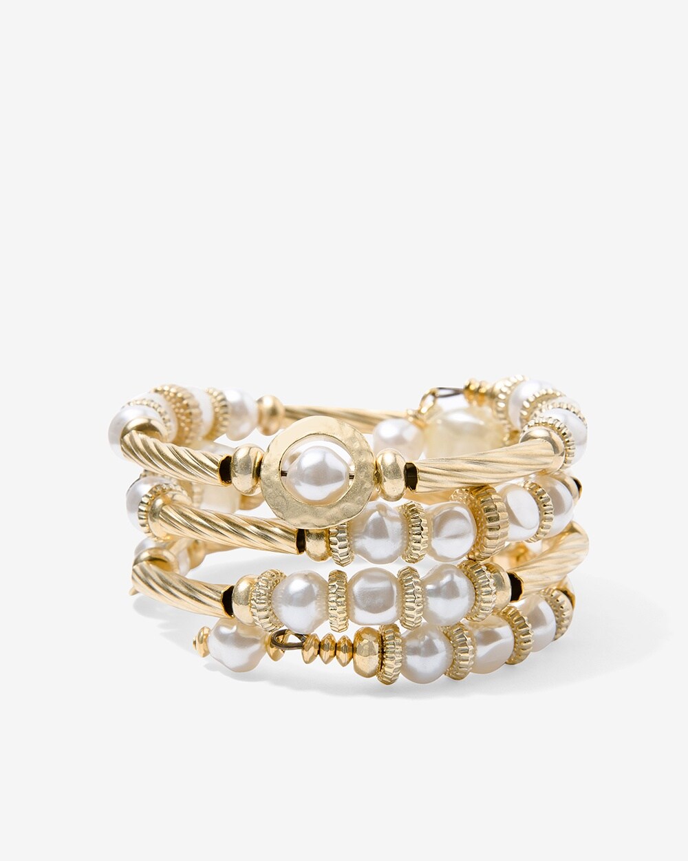 Faux-Pearl And Tube Coil Bracelet