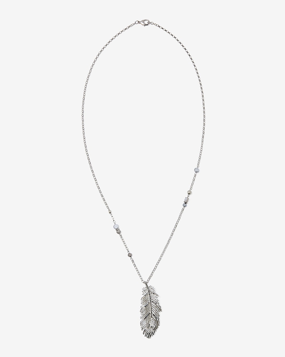Feather Shine Jeweled Pendant Necklace