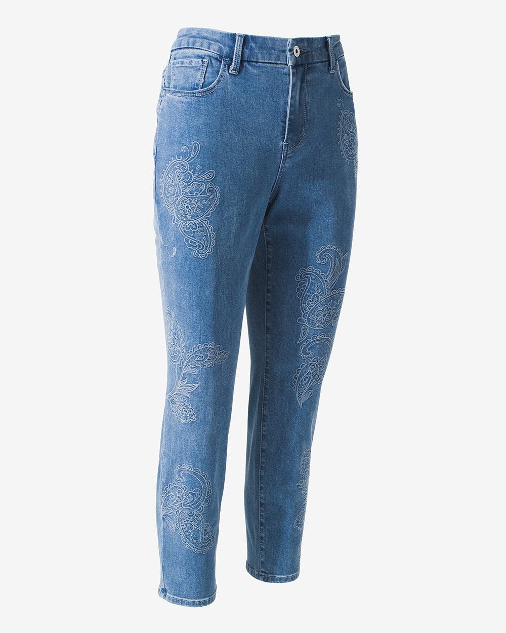 Paisley Embroidery Girlfriend Jeans