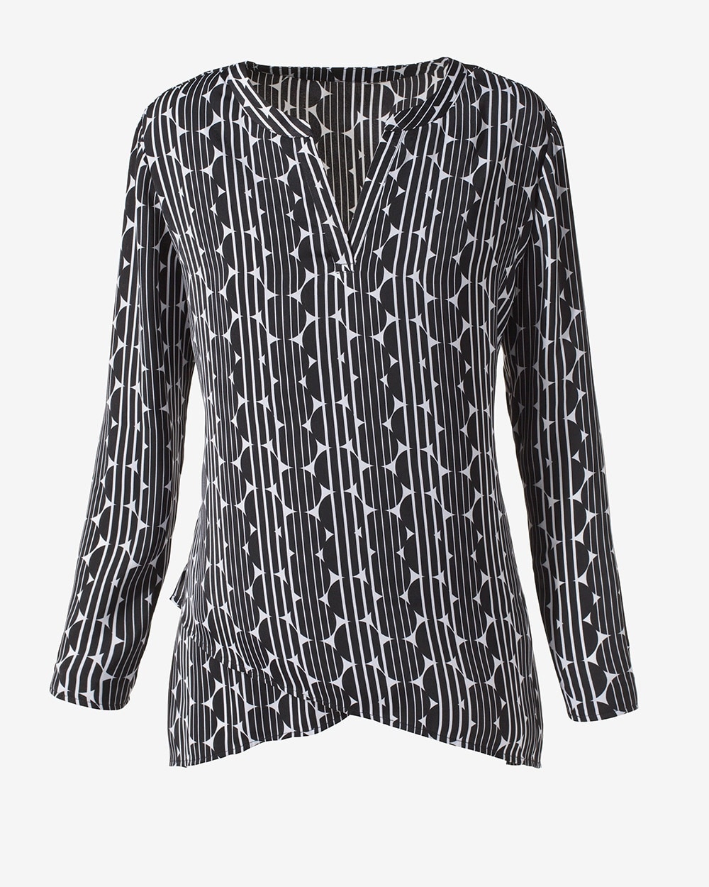 Linear Dots Button-Sleeve Top
