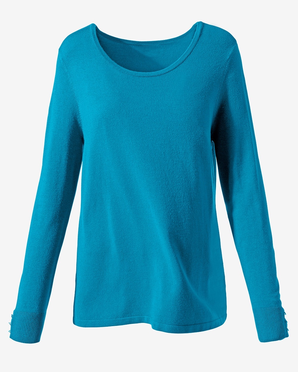 Button-Sleeve Scoop-Neck Sweater