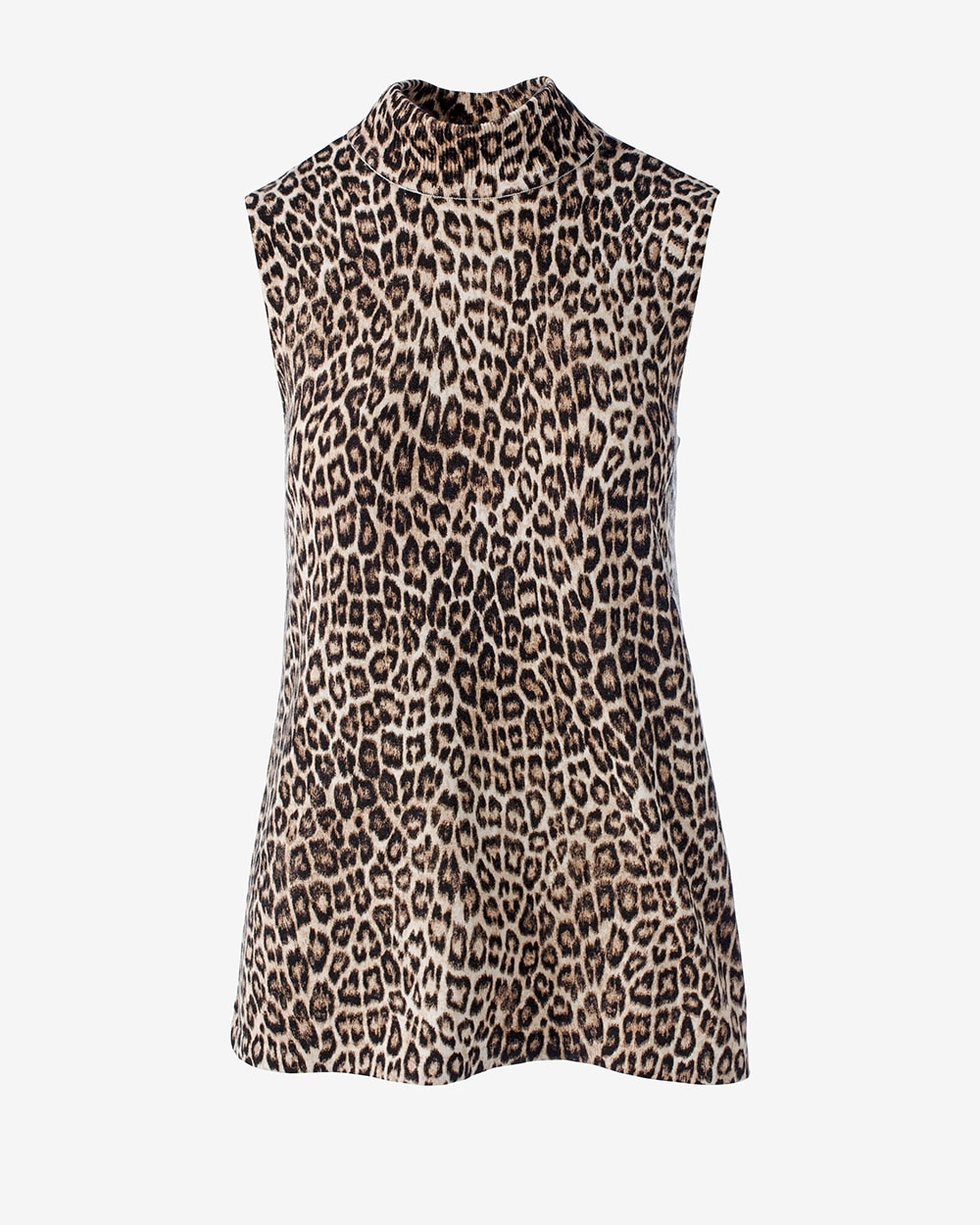 Leopard-Print Sleeveless Mock-Neck Shell Sweater