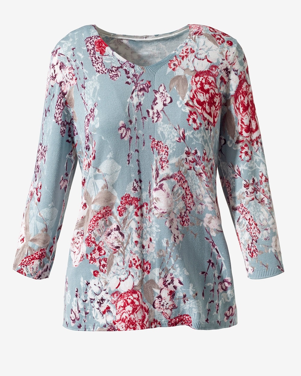 Painted Floral Print V-Neck Sweater