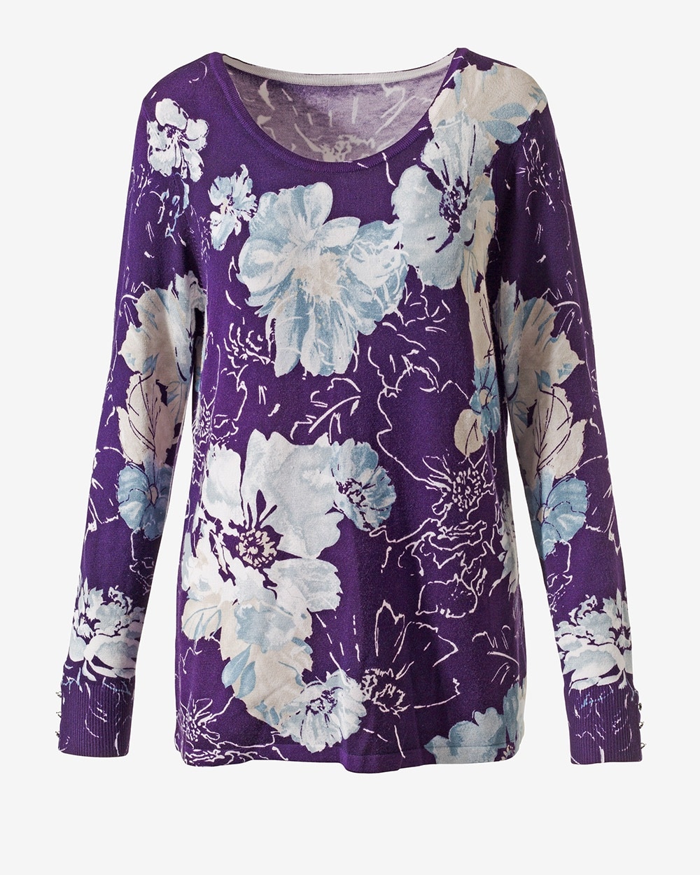 Tropical Oasis Button-Sleeve Scoop-Neck Sweater