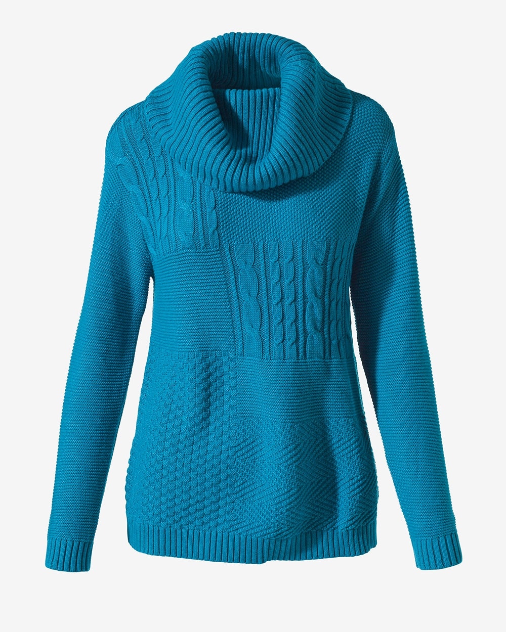 Pullover Mixed Cable Stitch Cowl-Neck Sweater