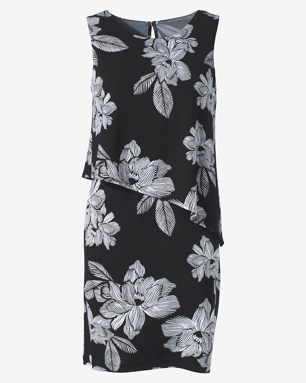 Exotic Sketched Floral Double-Layer Dress