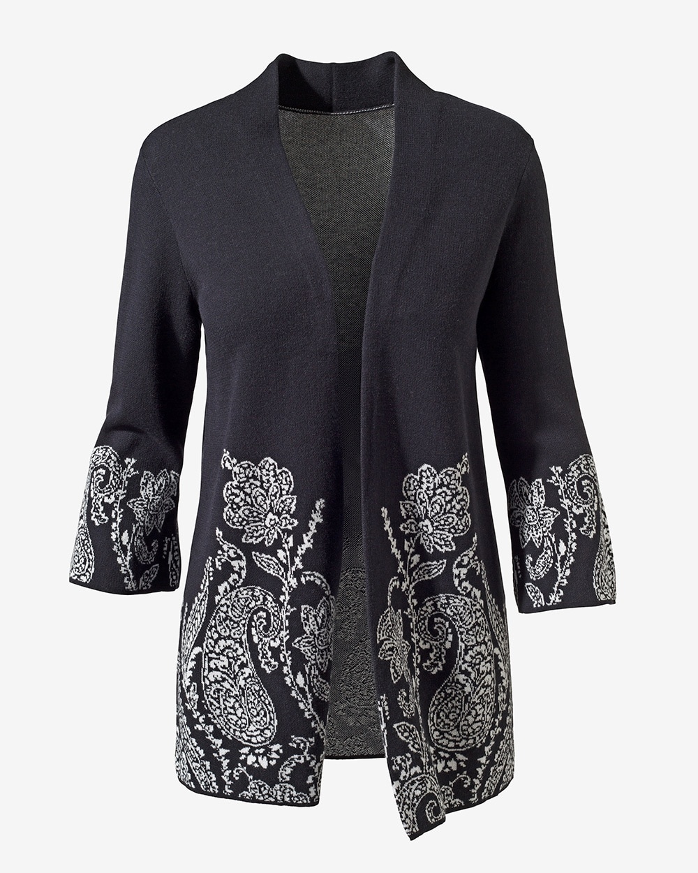 Easywear Floral Paisley Open-Front Long Cardigan