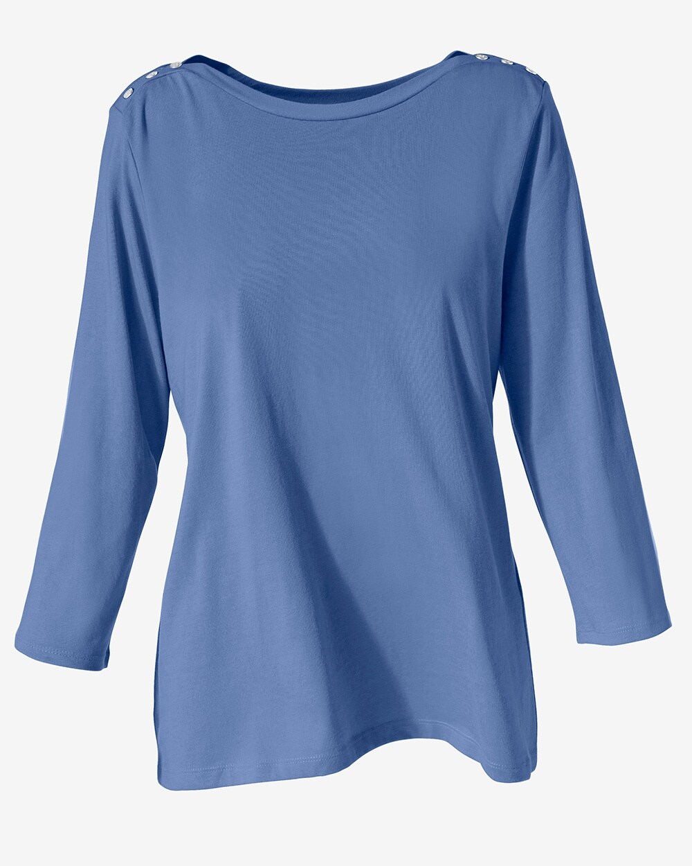 Button Boat-Neck 3/4-Sleeve Top