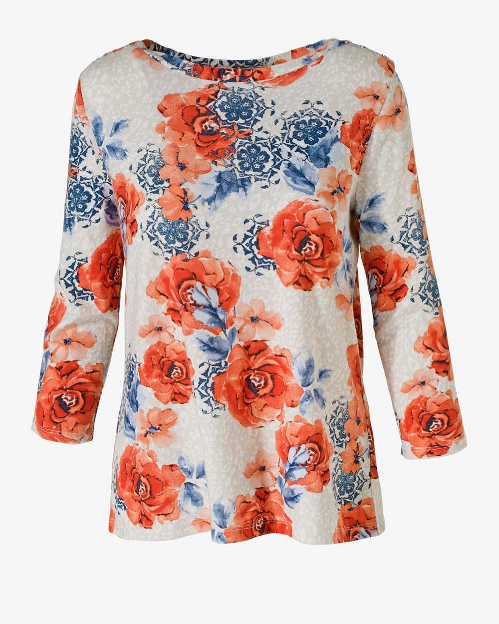 Blooming Bouquet Button Boat-Neck Top