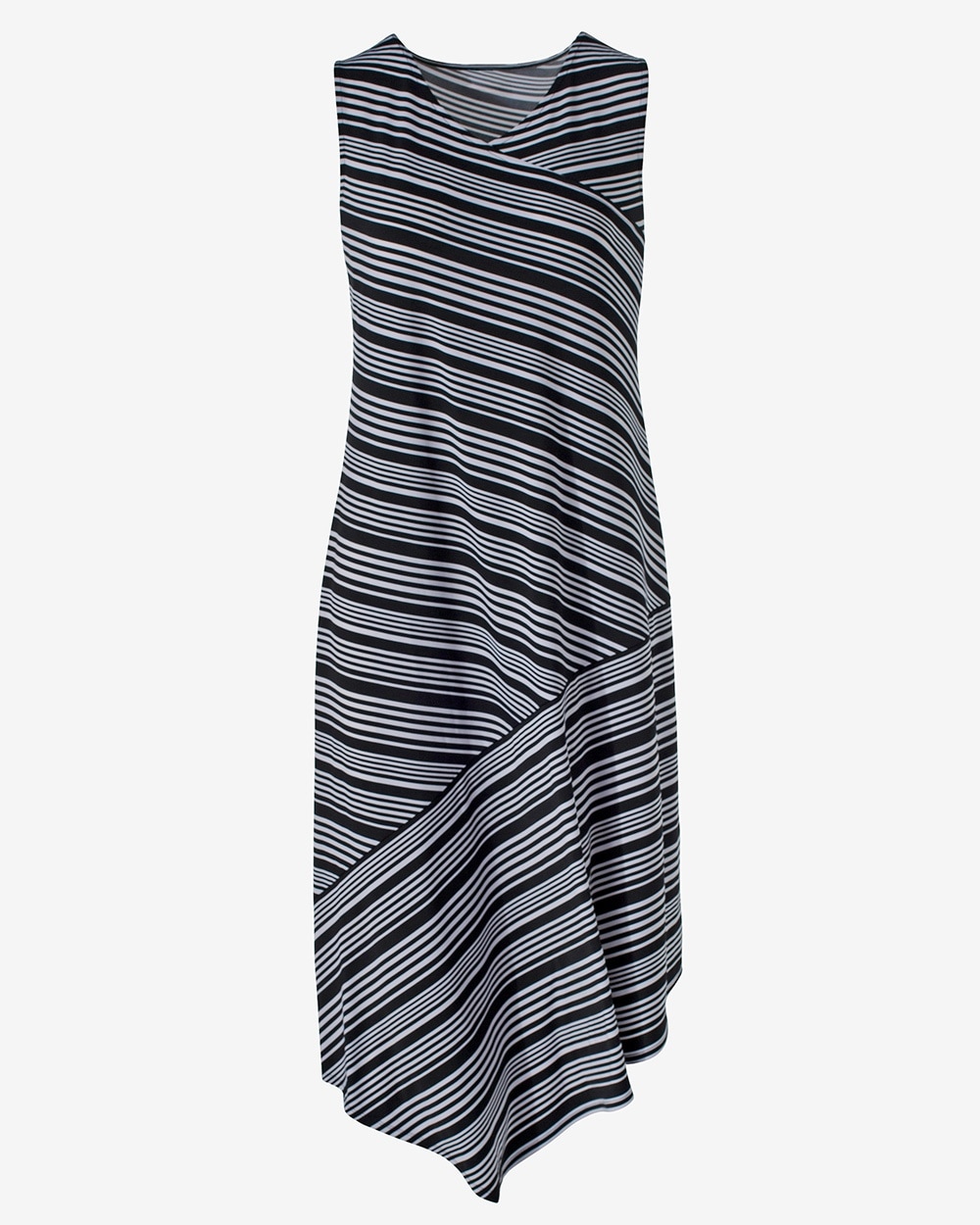 Horizons Lines Asymmetrical V-Neck Midi Dress