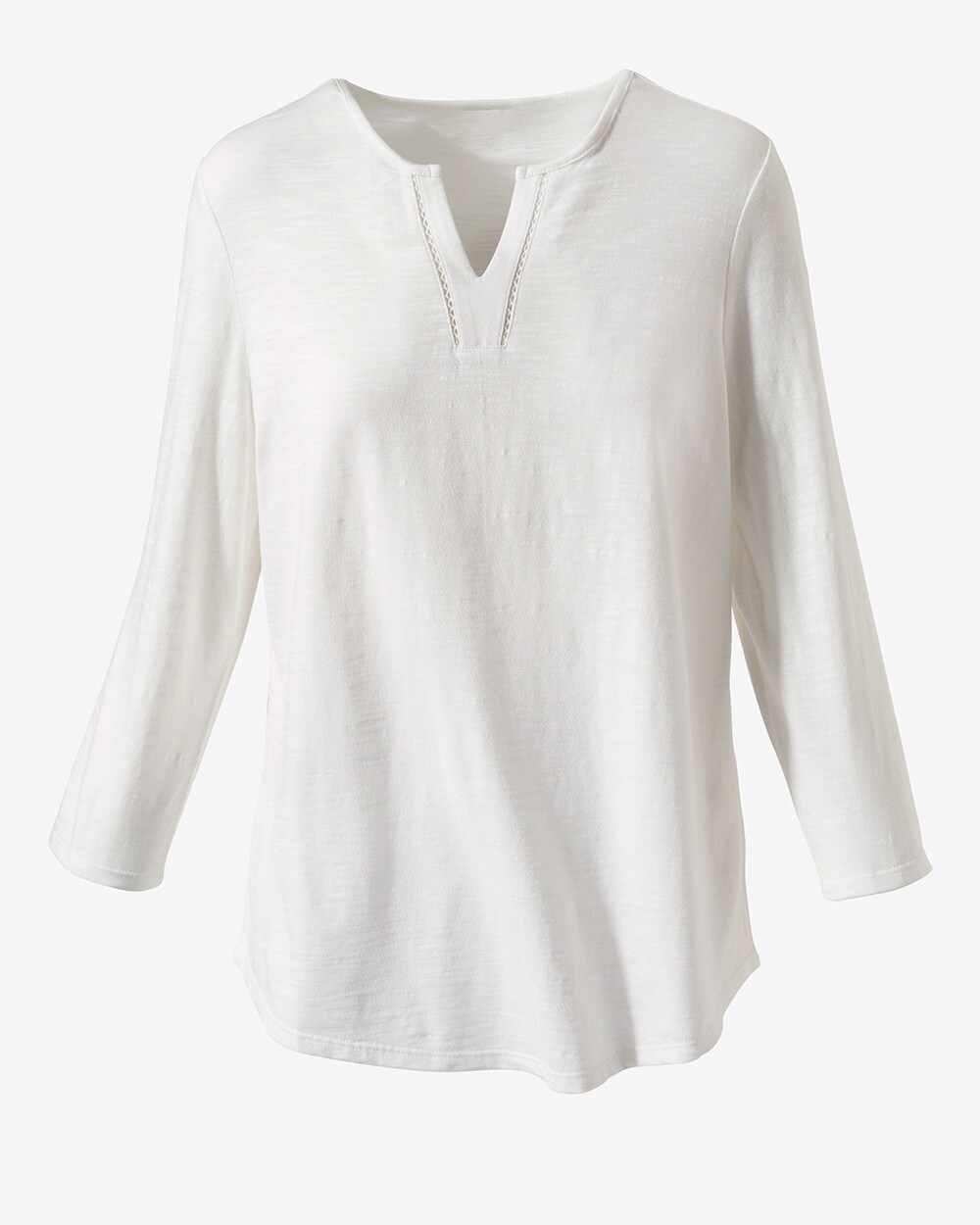 Detailed Notch-Neck 3/4-Sleeve Top