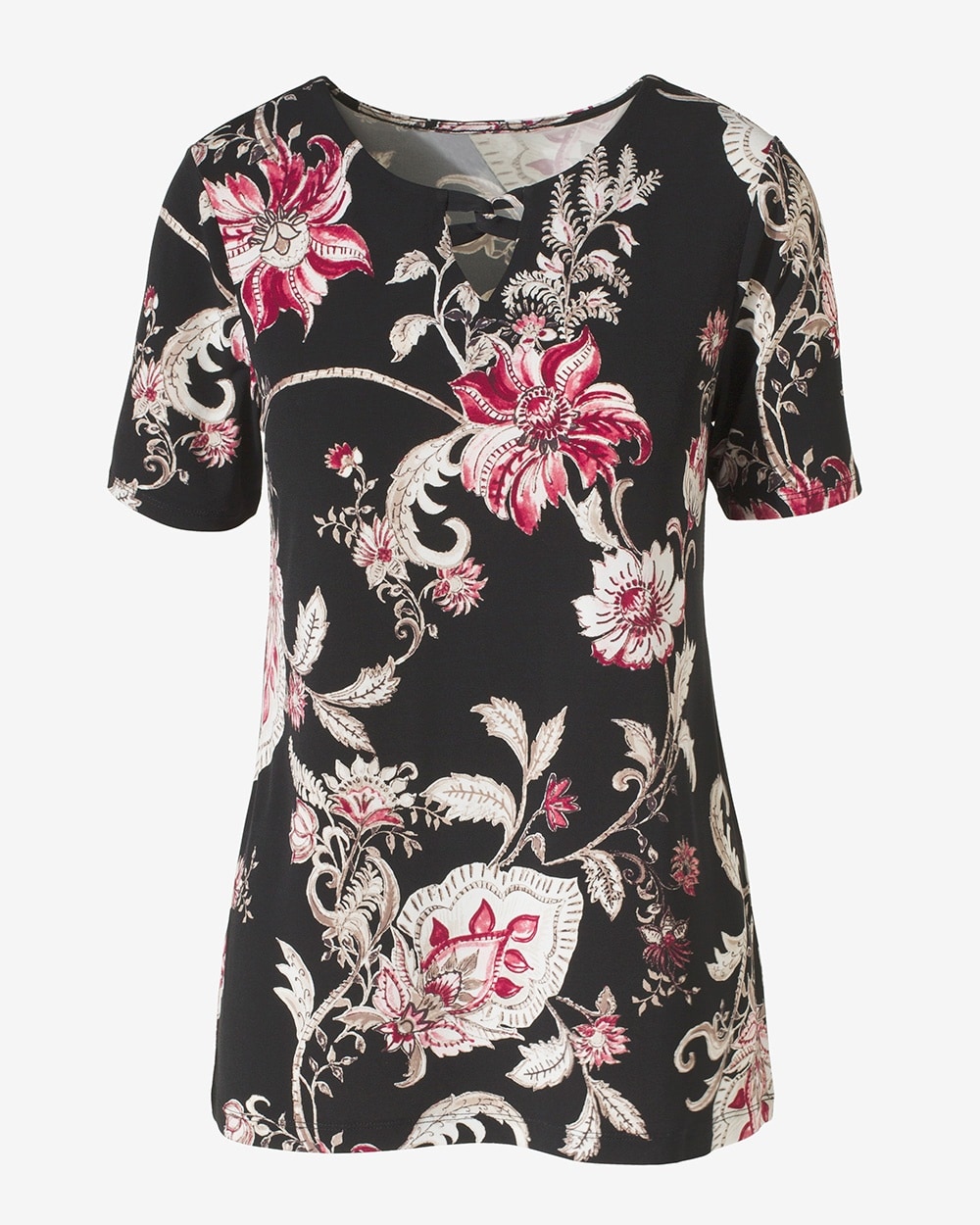 Chic Floral Twist Elbow-Sleeve Tunic