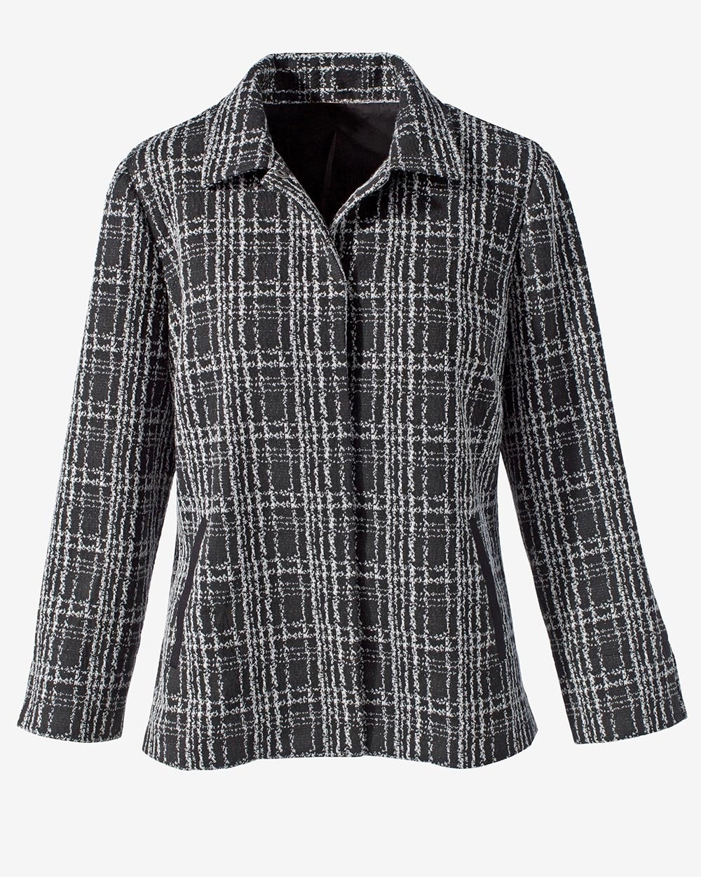 City Plaid Knit Jacquard Long-Sleeve Jacket