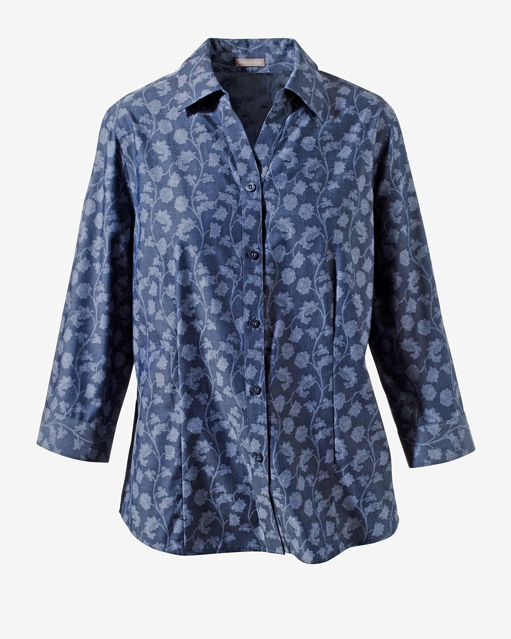 Wrinkle Resistant Chambray Floral Jacquard Top