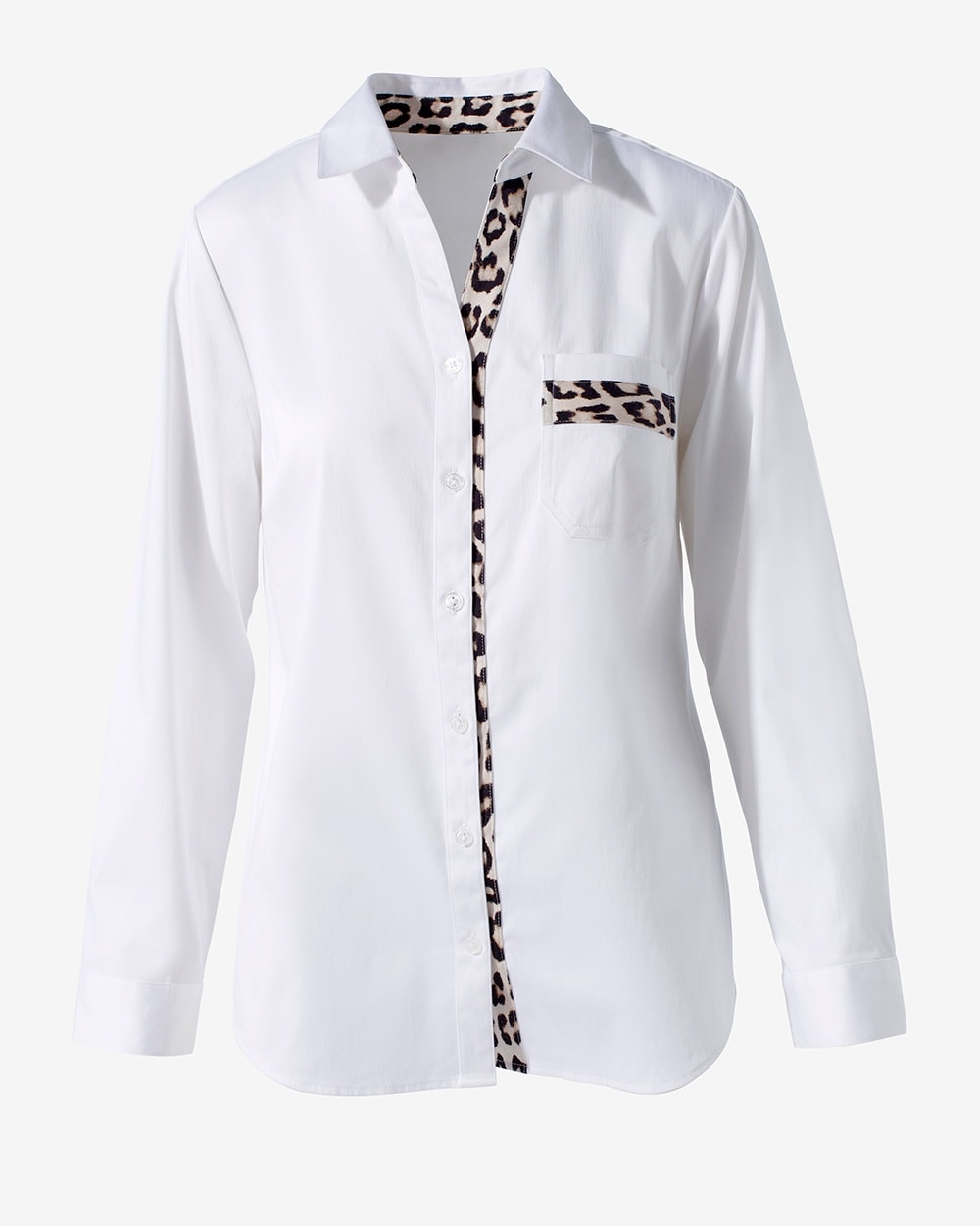 Animal-Trim Button-Down Long-Sleeve Shirt