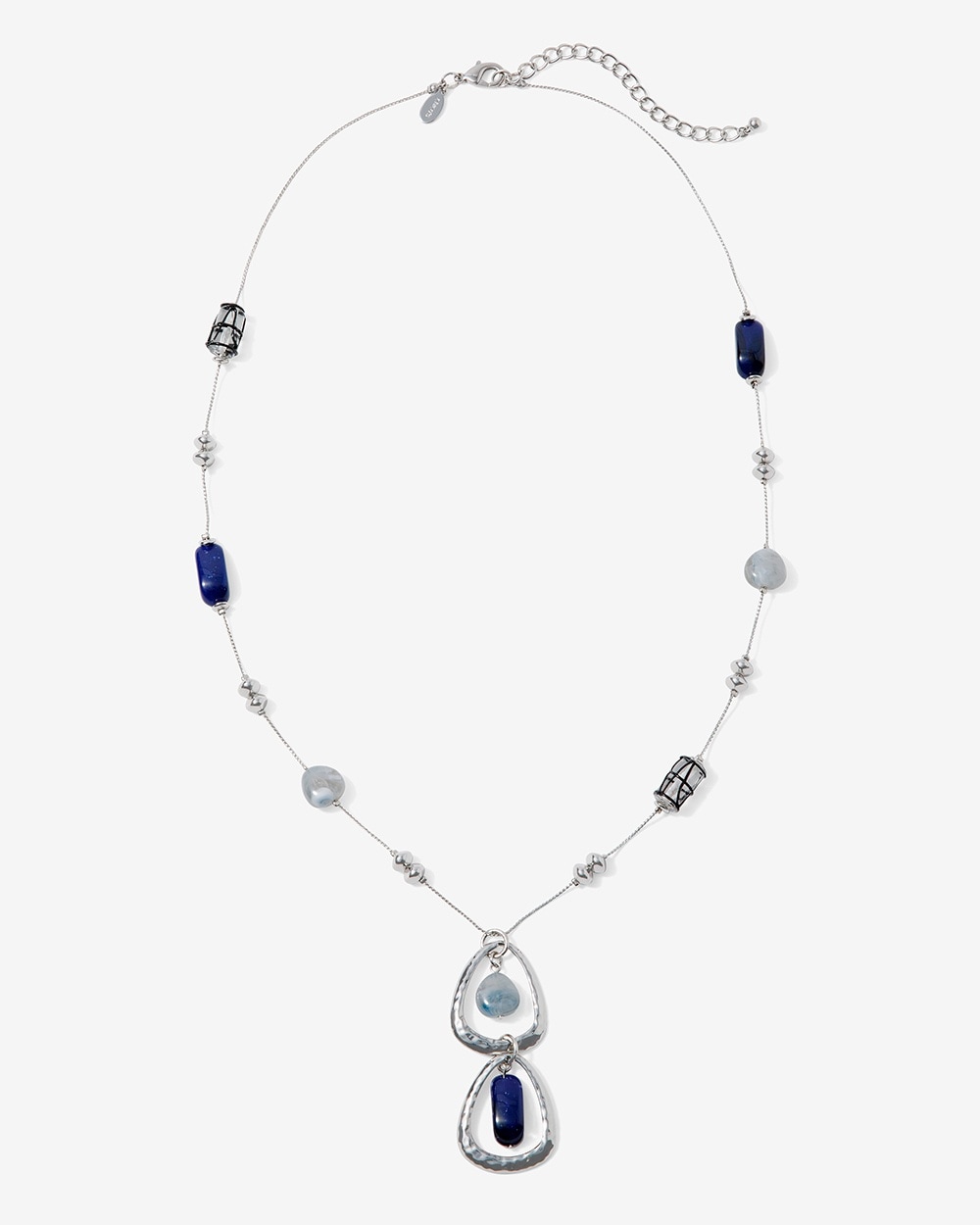 Blue Multi-Bead Double-Drop Necklace