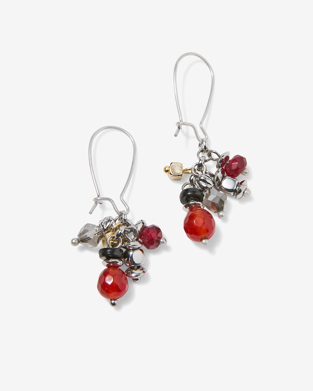 Crimson Beaded Cluster Earrings