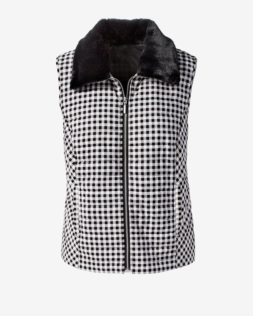 Faux-Fur Removable Collar Quilted Vest