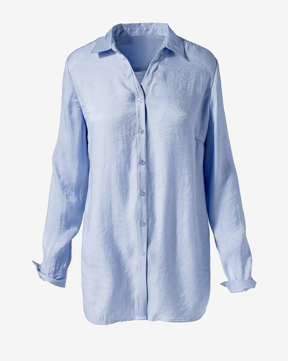 Shimmer Long-Sleeve Button-Down Tunic