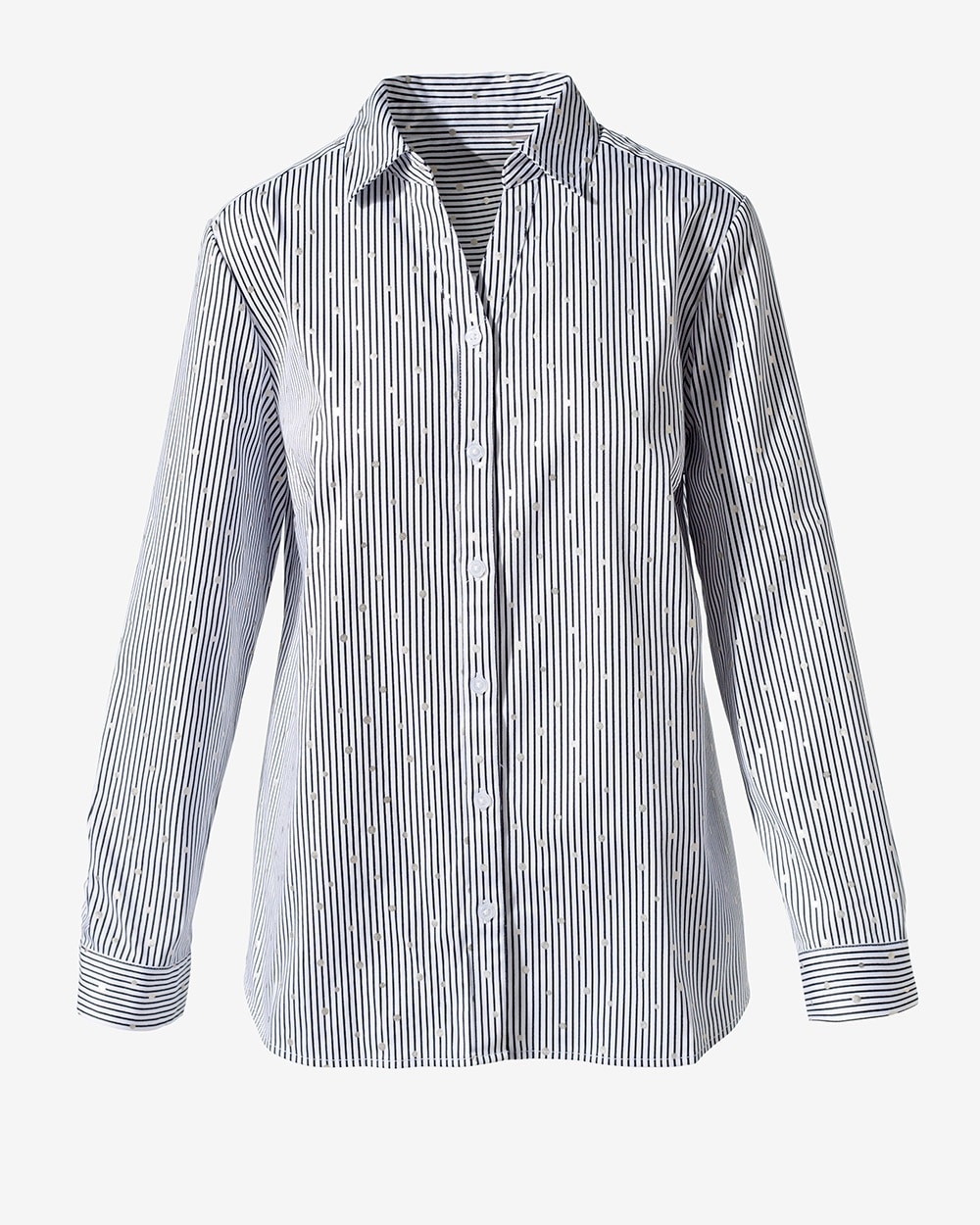 Dots and Stripes Long-Sleeve Button-Up Top
