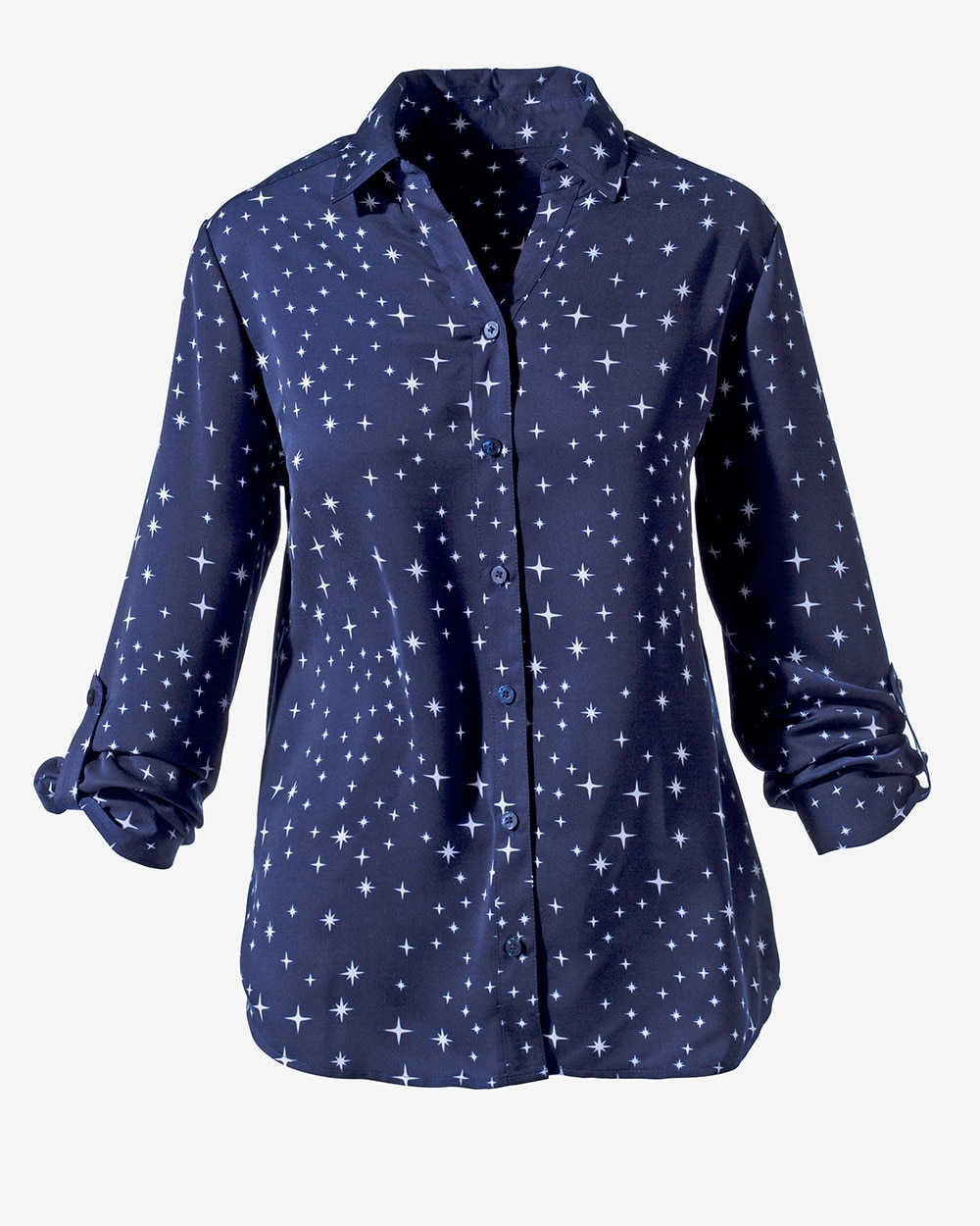 Alpha Star Roll-Tab Button-Up Top