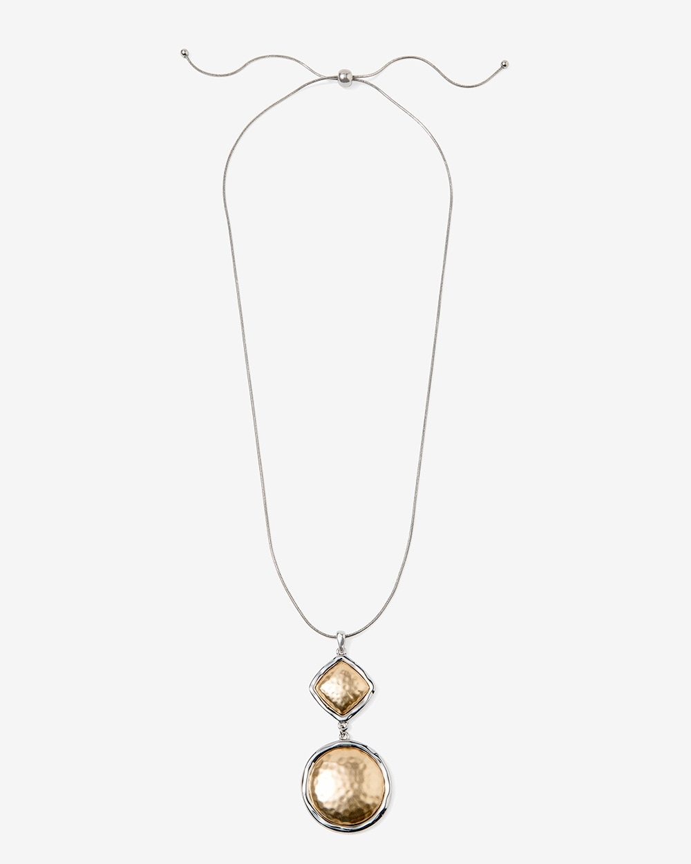 Diamond Drop Two-Tone Pendant Adjustable Necklace