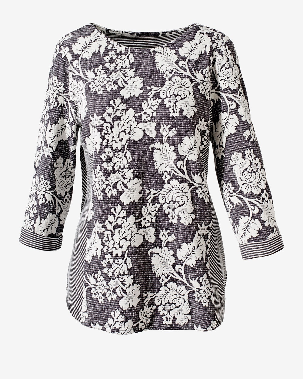 Jacquard Floral 3/4-Sleeve Tunic