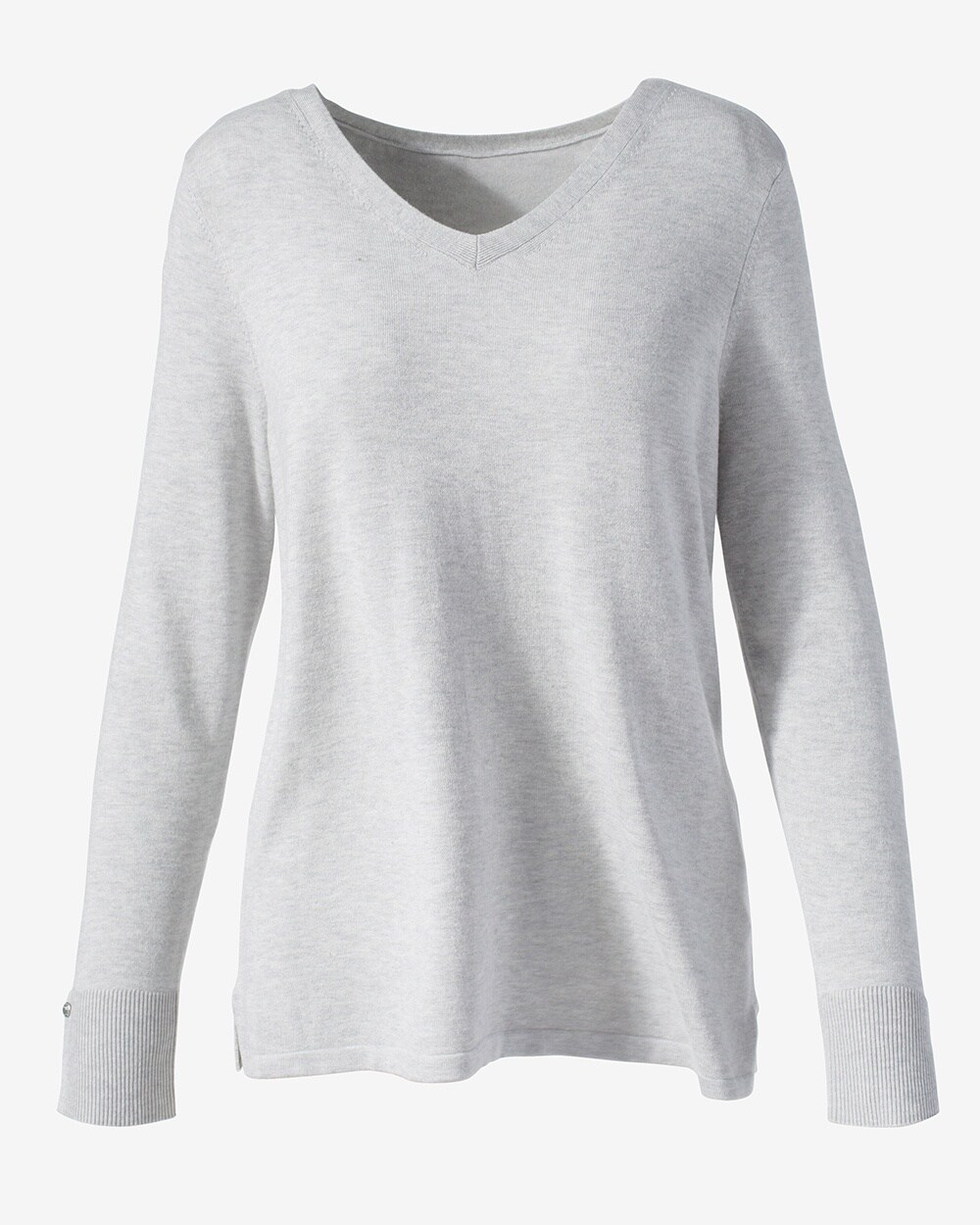 Sparkle Button-Cuff V-Neck Sweater