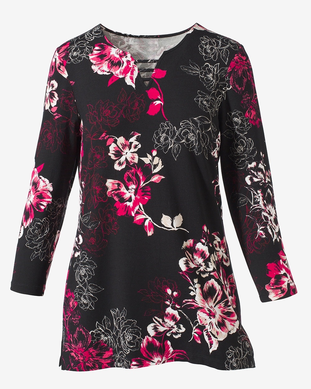Floral Embroidery 3/4-Sleeve Tunic