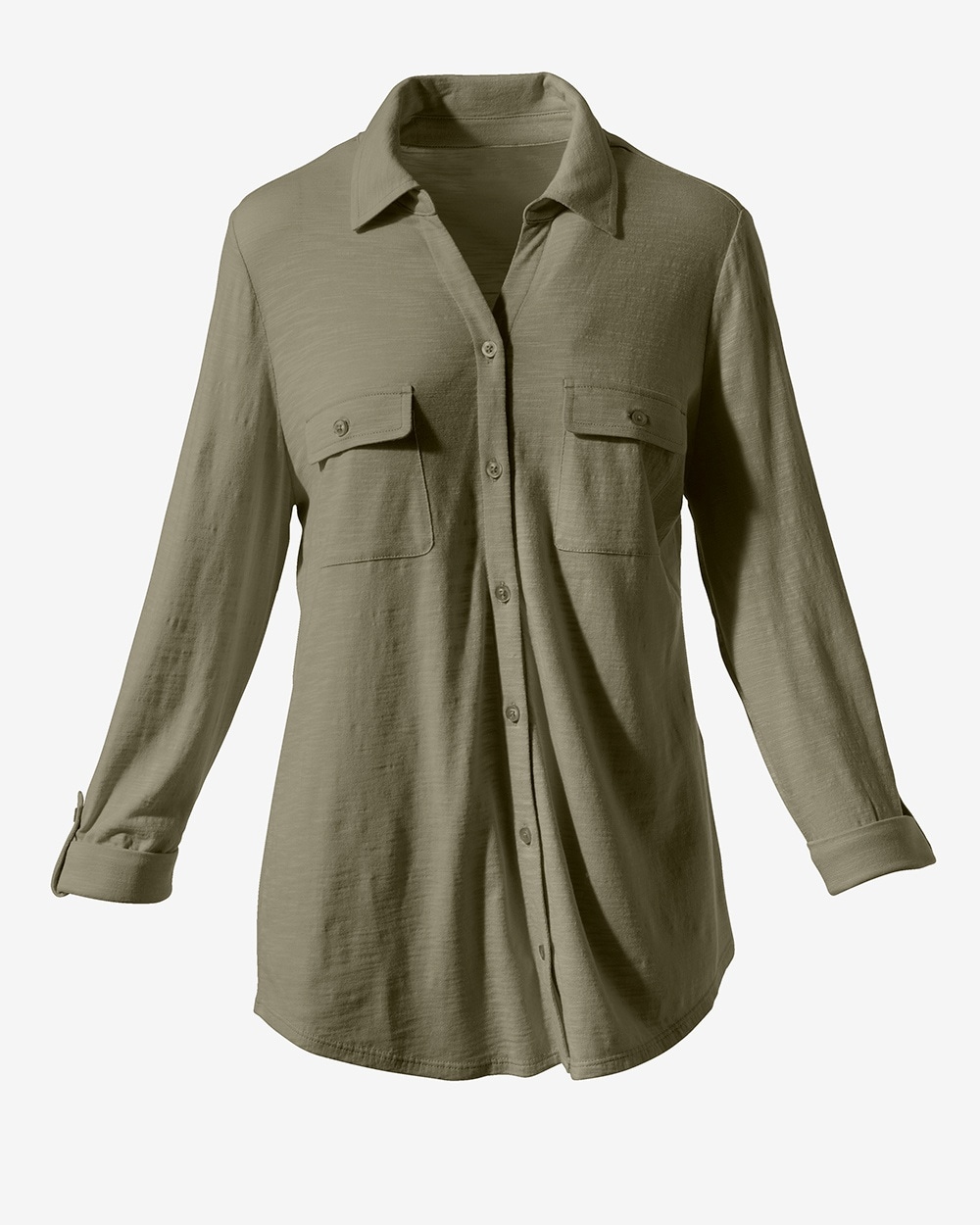 Soft 3/4-Sleeve Button-Up Shirt-USE STYLE 570276353