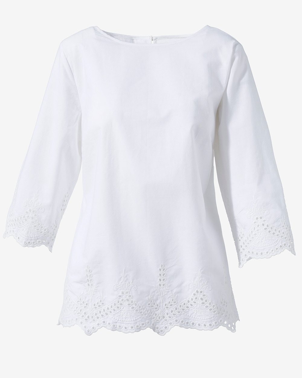 Embroidered Hem 3/4-Sleeve Pullover Top