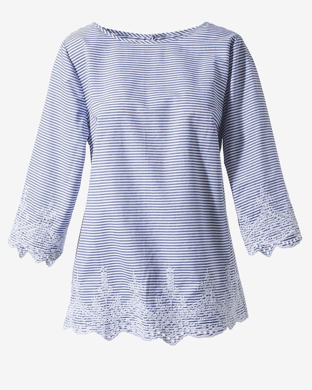 Embroidered-Hem Striped Pullover Top