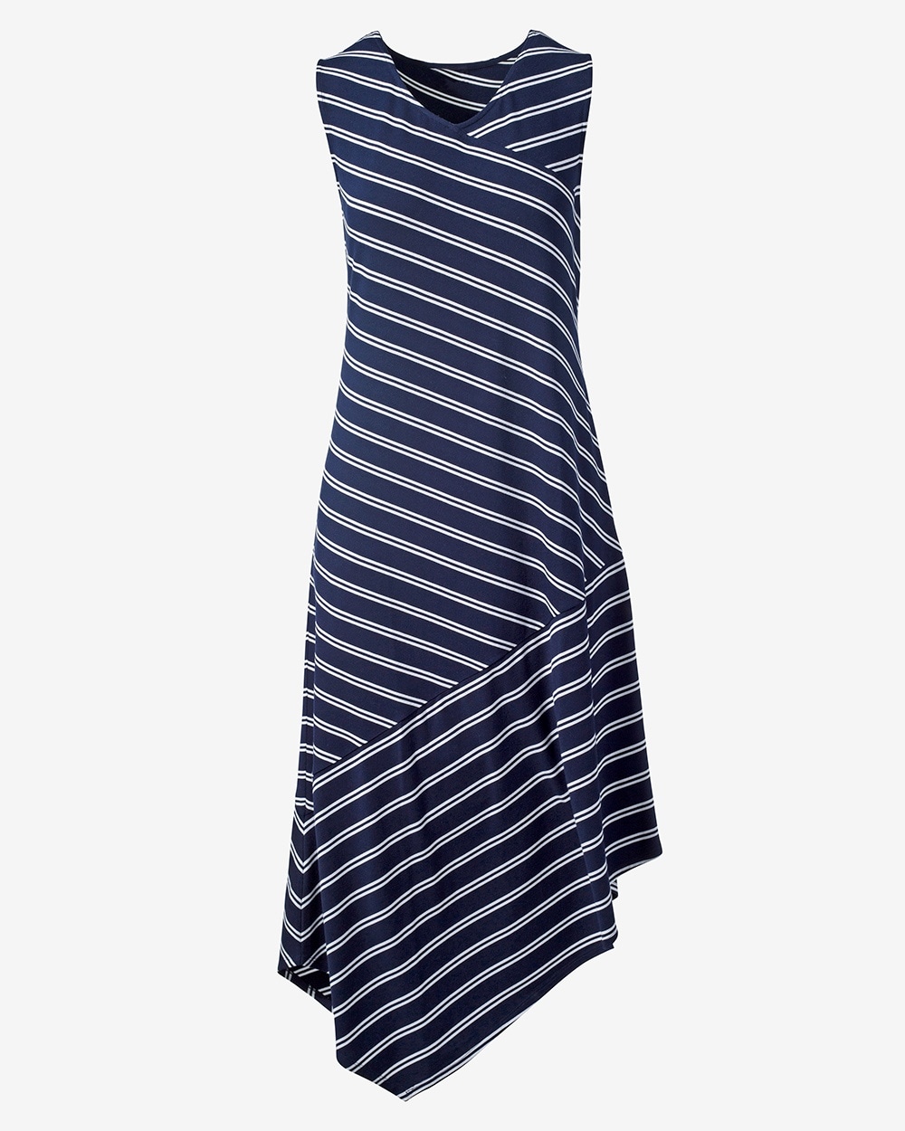Pacific Stripe Asymmetrical Midi Dress