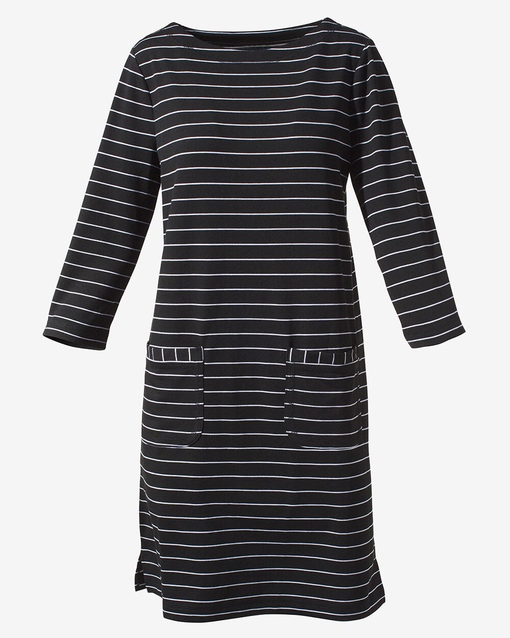 French Stripe 3/4-Sleeve Pocket Dress