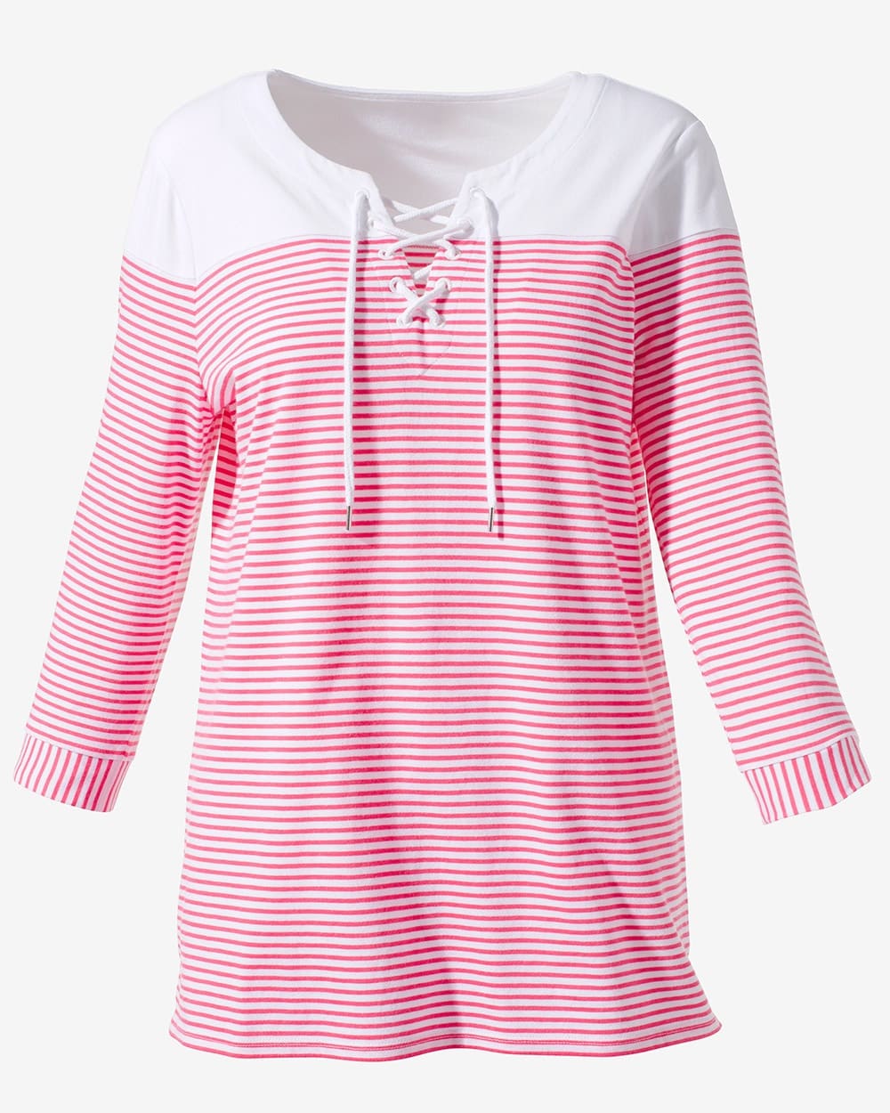 Striped Lace-Up 3/4-Sleeve Tunic