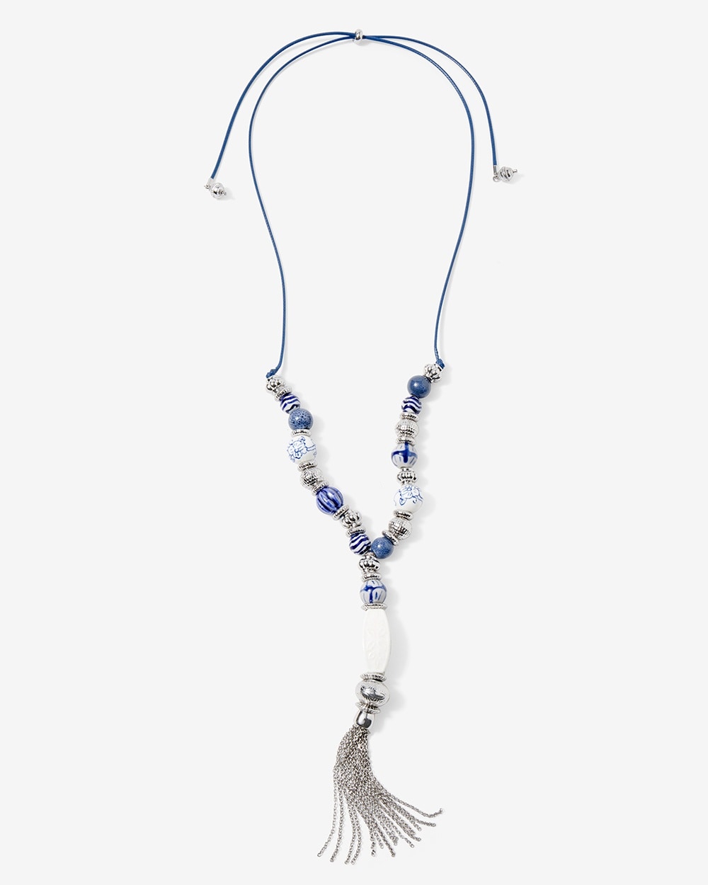 Vintage Blue Bead-N-Tassel Adjustable Necklace