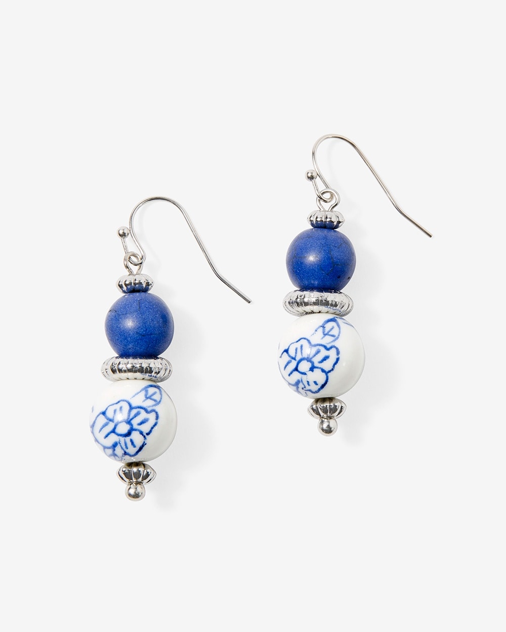Vintage Blue Ceramic Bead Drop Earrings