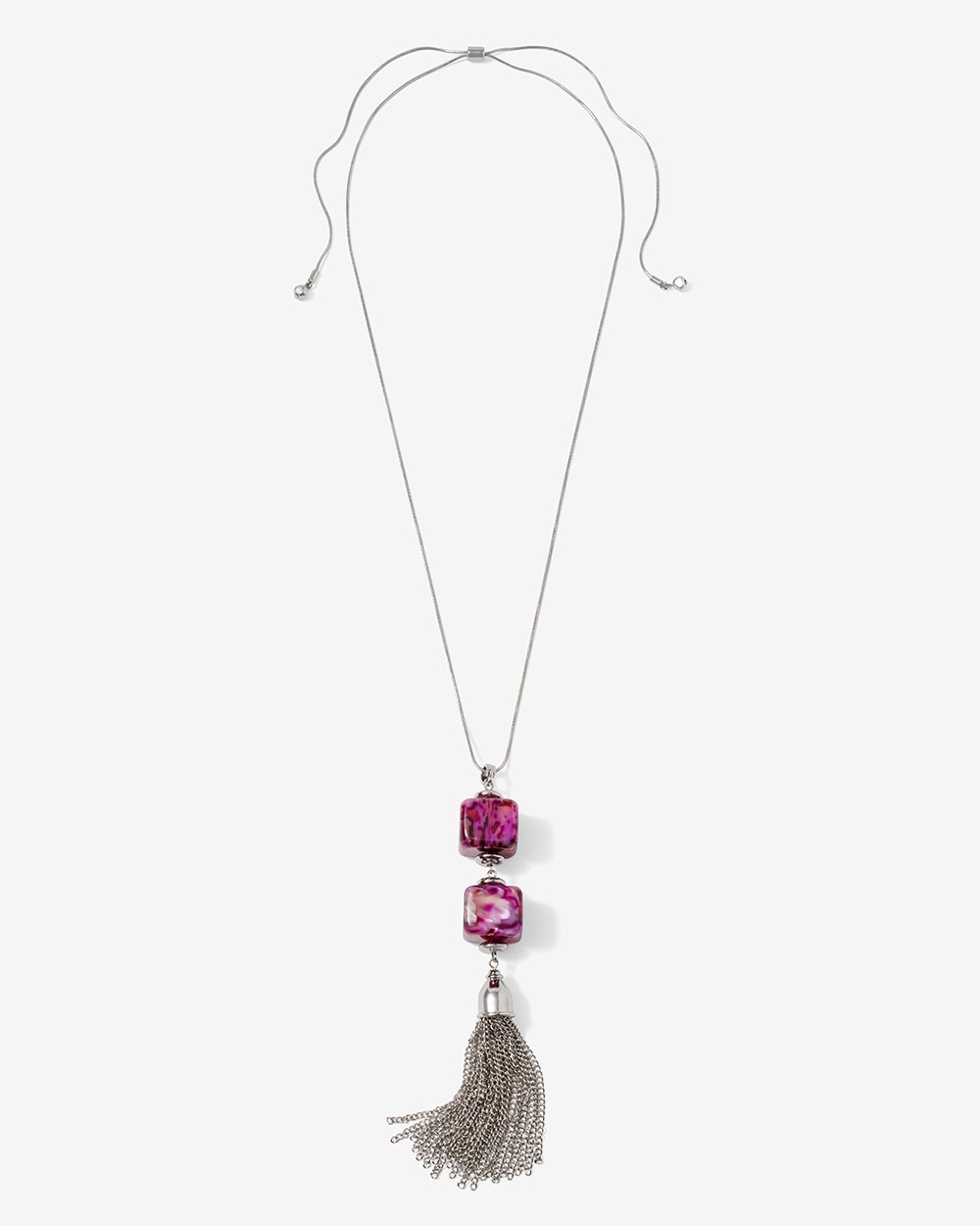 Violet Swirl Stacked Cube Tassel Necklace
